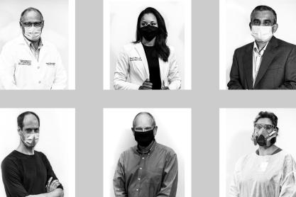 Headshots of 6 UVA employees all wearing PPE