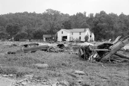 Black and white image of Hurricane Camille damage in Nelson County