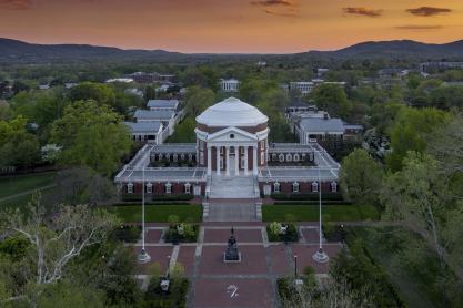 Arial view of the Rotunda during a orange and blue sunset