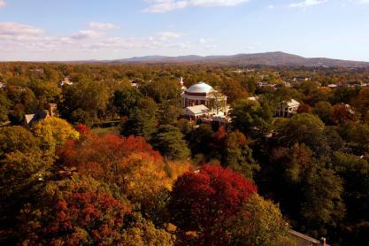 Arial View of the Rotunda with the trees changing yellow, orange, and reds