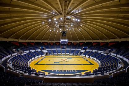 Inside view University Hall's basketball court and arena empty