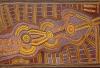 Mick Namarari Tjapaltjarri, Kangaroo Man Ancestor and Bush Tucker Dreaming at Walukaritji, c. 1973, acrylic on board, 87 x 58 cm. ©2016 Aboriginal Artists Agency Ltd, Australia.
