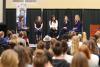 The discussion featured ESPN’s Carol Stiff, far left, as the moderator and former UVA student-athletes, from left, Kaili Torres, Kim Hatchett, Michelle Cusimano Vachris and Lauren Morrissey as panelists. 