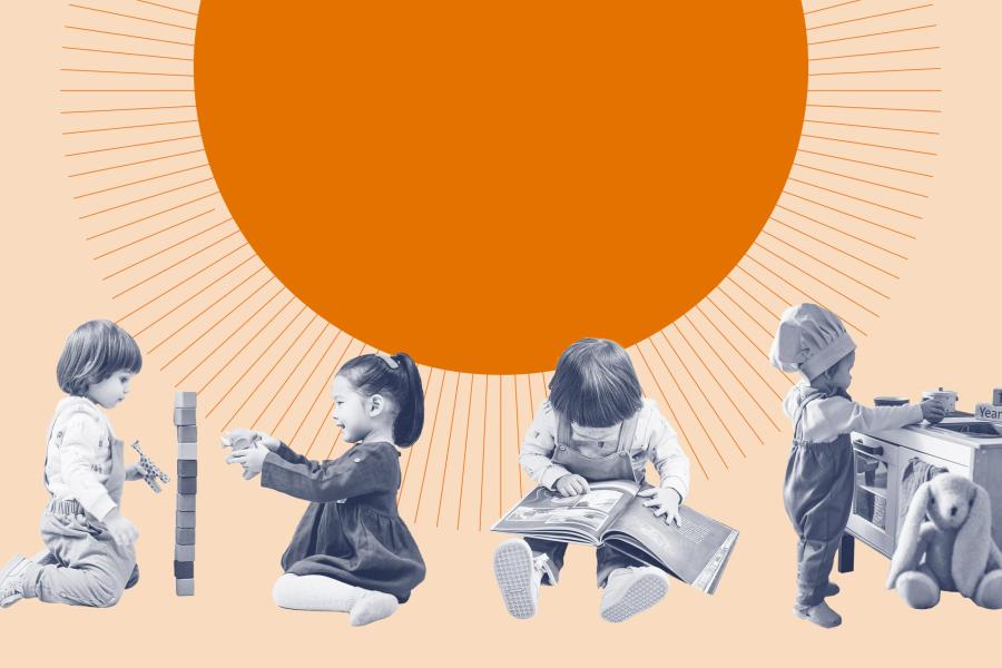 illustration of children at play under a sun