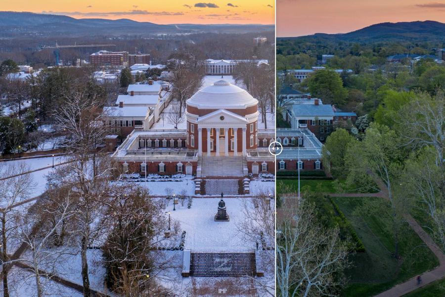Aerial of the Rotunda in Winter and in Spring