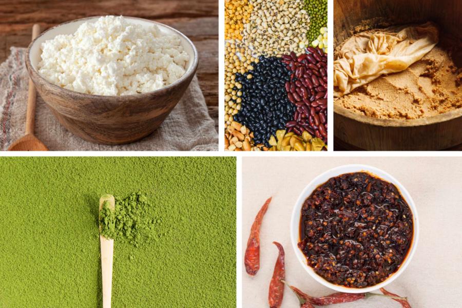 Collage portrait of various food grains.