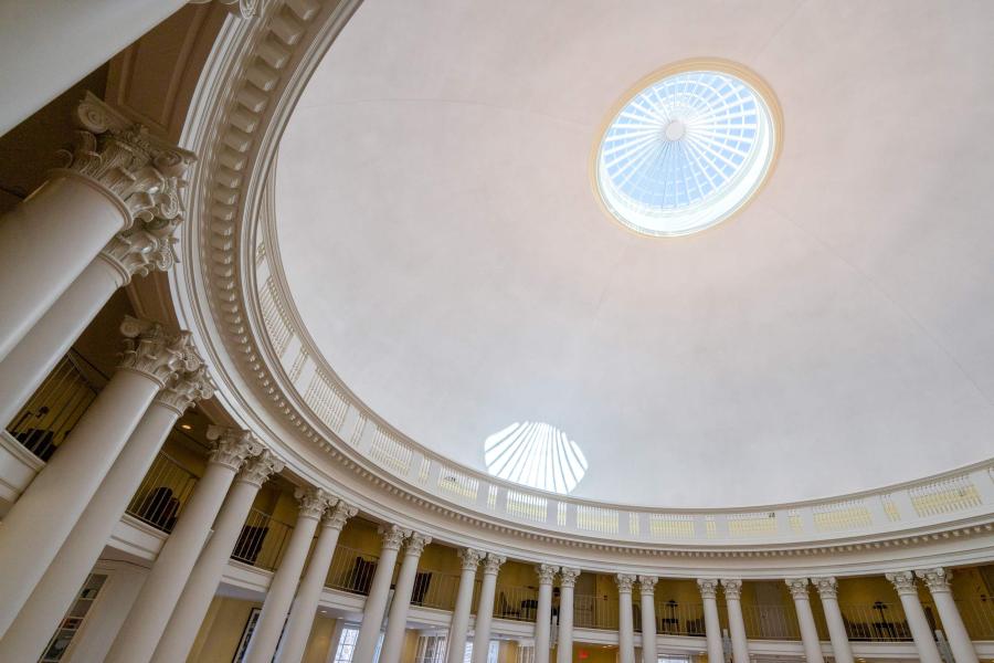 Looking up at the dome room ceiling in the Rotunda