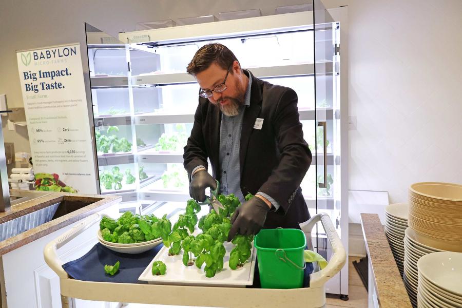 Carl Lasley handling plants he helped grow