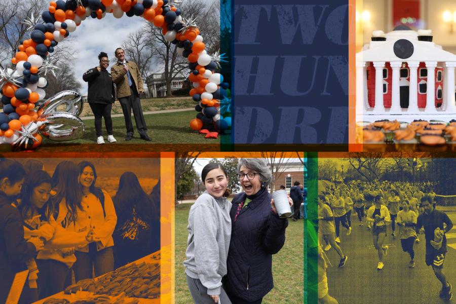 Collage of photos of students and faculty celebrating the bicentennial of classes at UVA