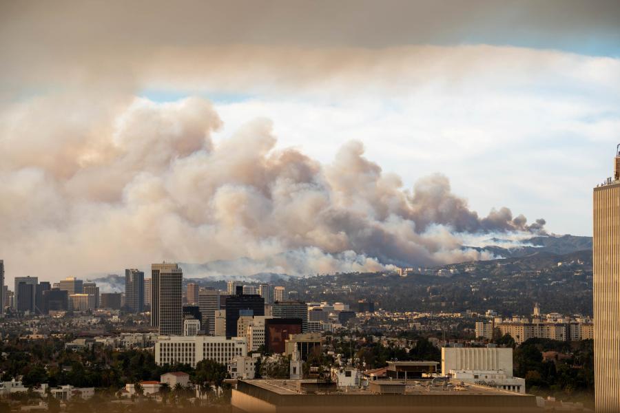 Portrait of smoke in the air due to fires burning in the hills and nearby neighborhoods.