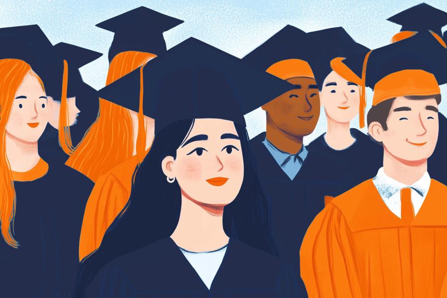 Illustration of students at graduation