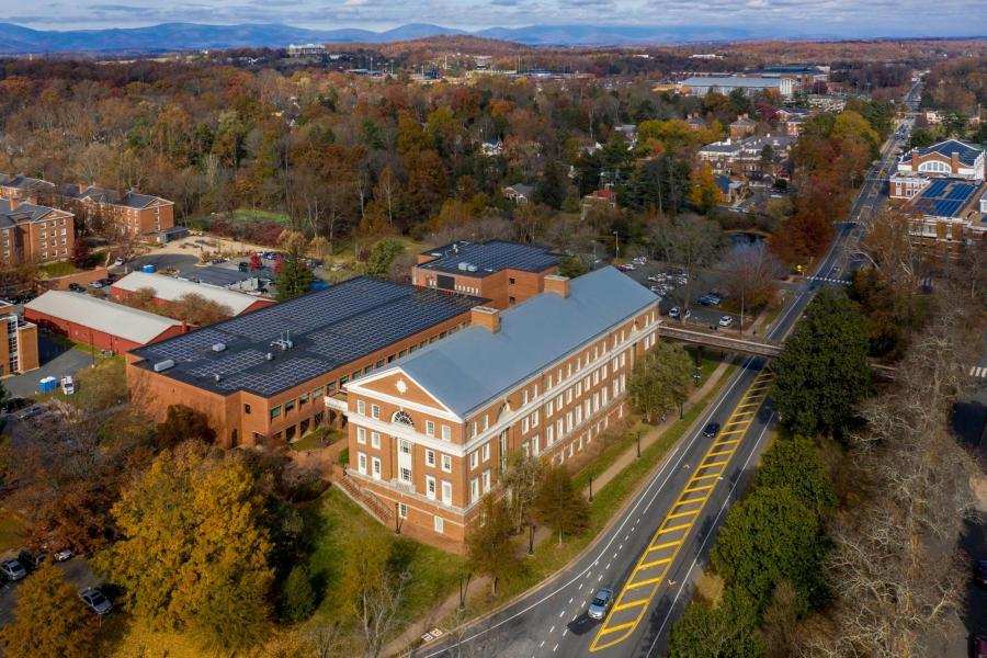 aerial photo of the UVA’s School of Education and Human Development in afternoon light