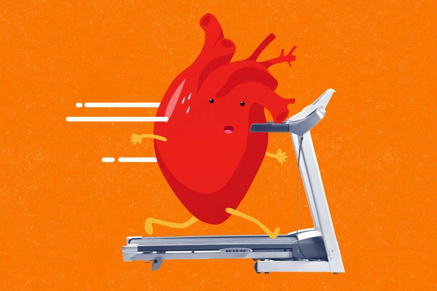 Illustration of a heart running on a treadmill