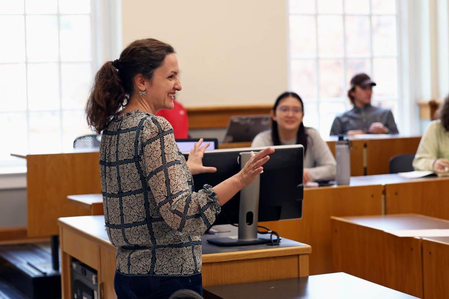 Math professor Evangelia Gazaki giving a lecture