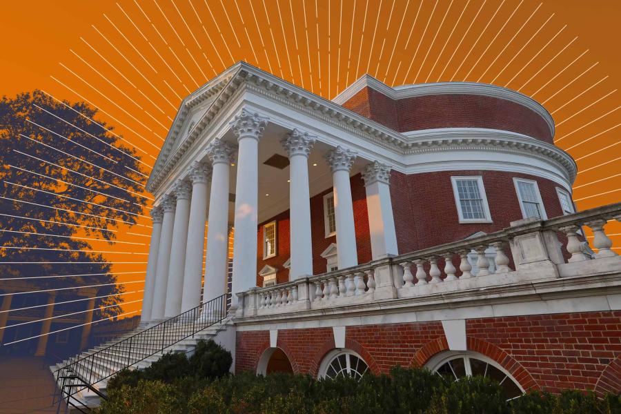 Illustration of the Rotunda with an orange background featuring rays.