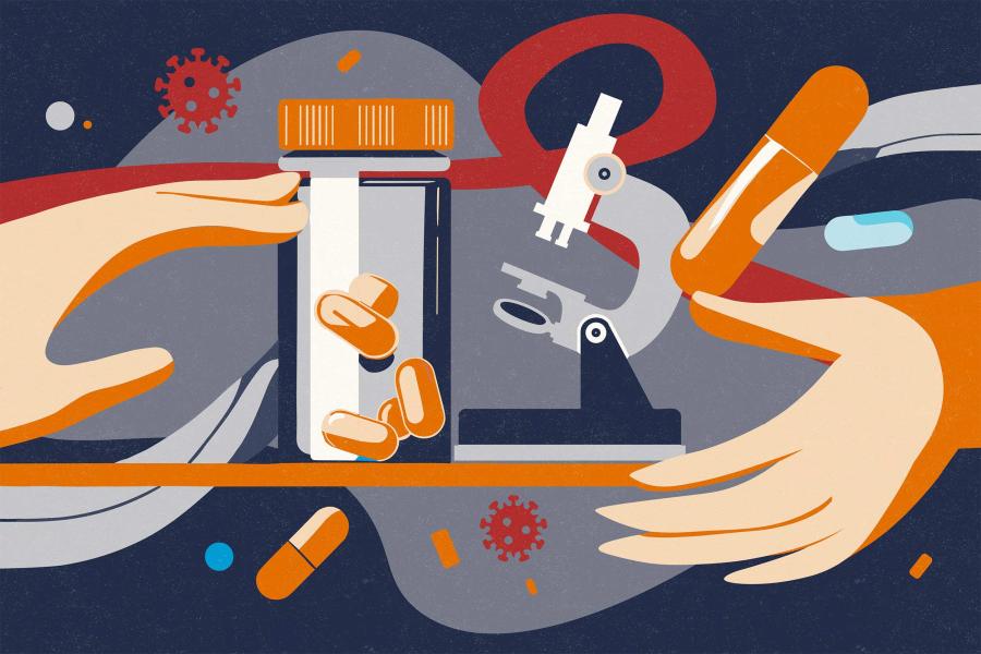 illustration of two hands surrounding lab equipment