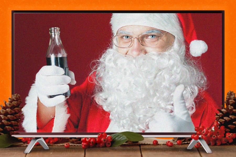 Santa holding a Coca-cola