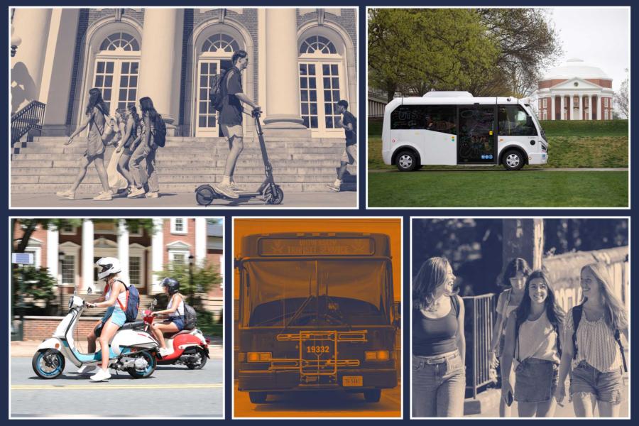 collage of transportation around Grounds at UVA
