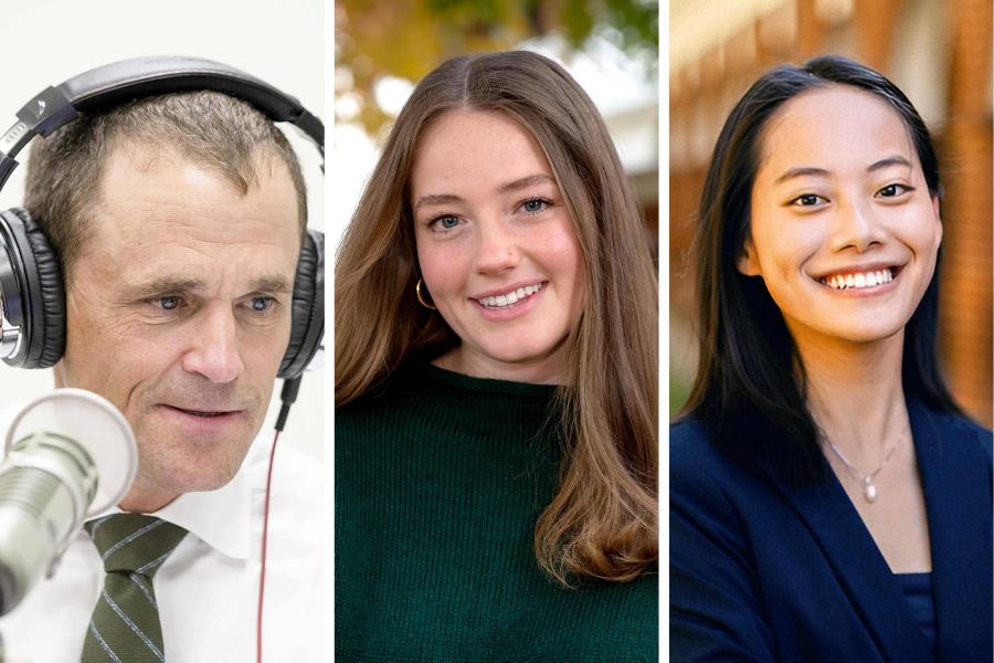 Portraits from left to right, UVA President Jim Ryan, Karly Scholz and Desiree Ho