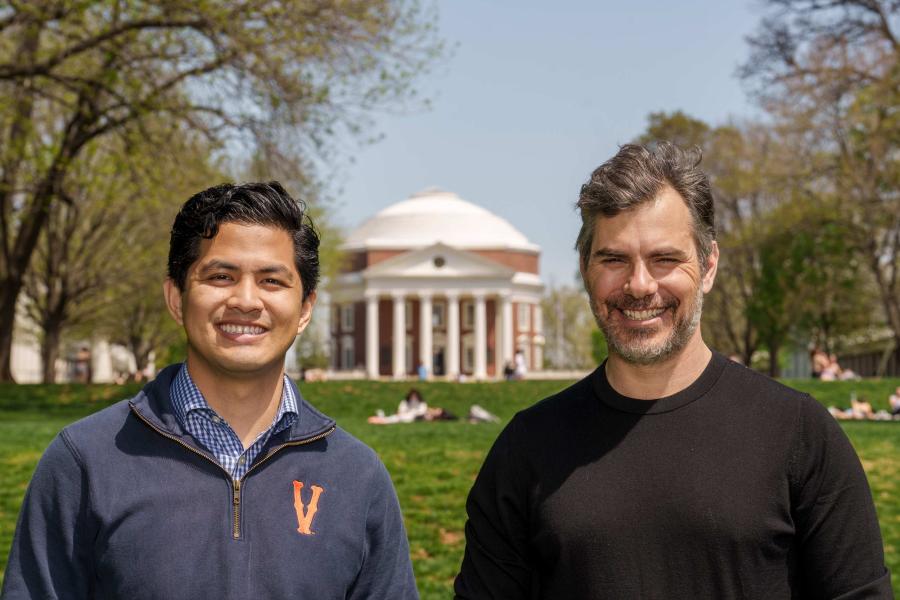 Portrait of Romeo Sarmiento and Mike Rose on the Lawn with the Rotunda in the background