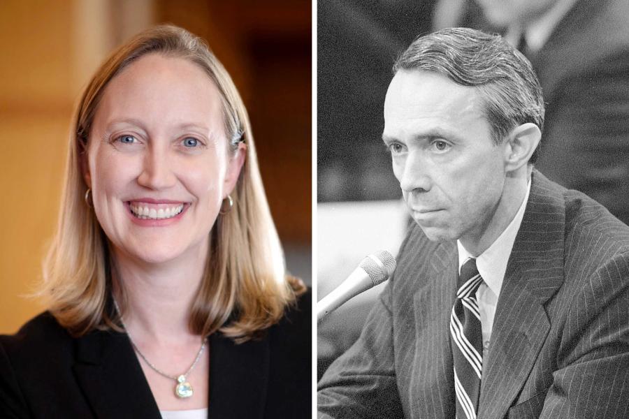 Portrait of Leslie Kendrick on the left and David Souter on the right