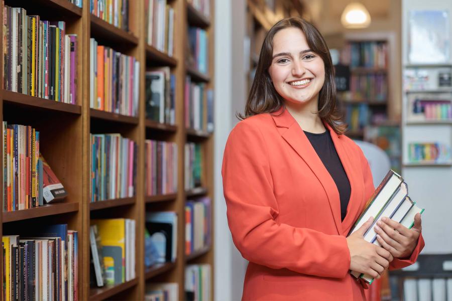 Molly Rathbun poses at New Dominion Bookstore