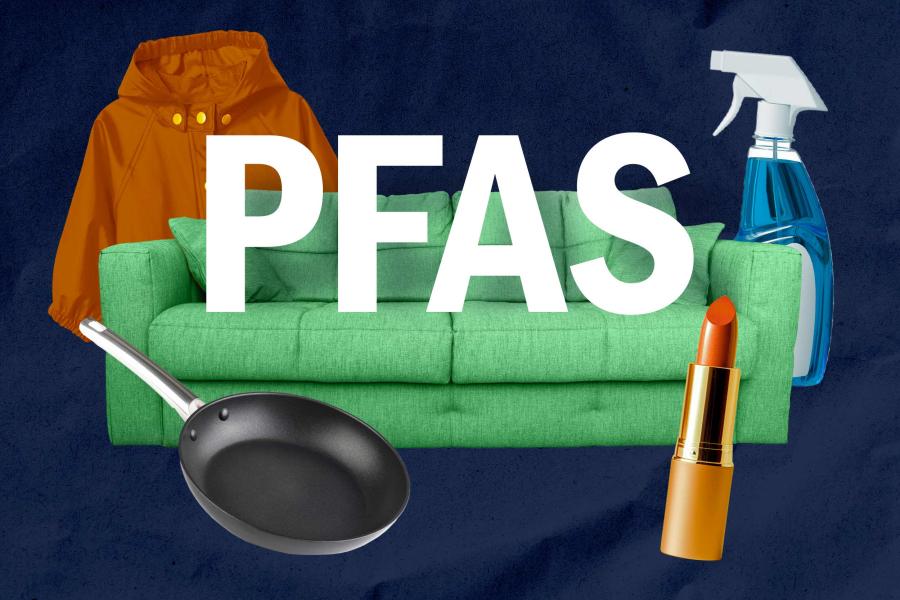 A collage of household items with PFAS text over them