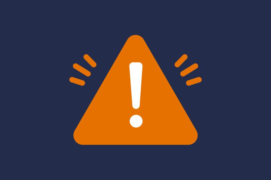 An exclamation point on an orange alert sign over a blue background