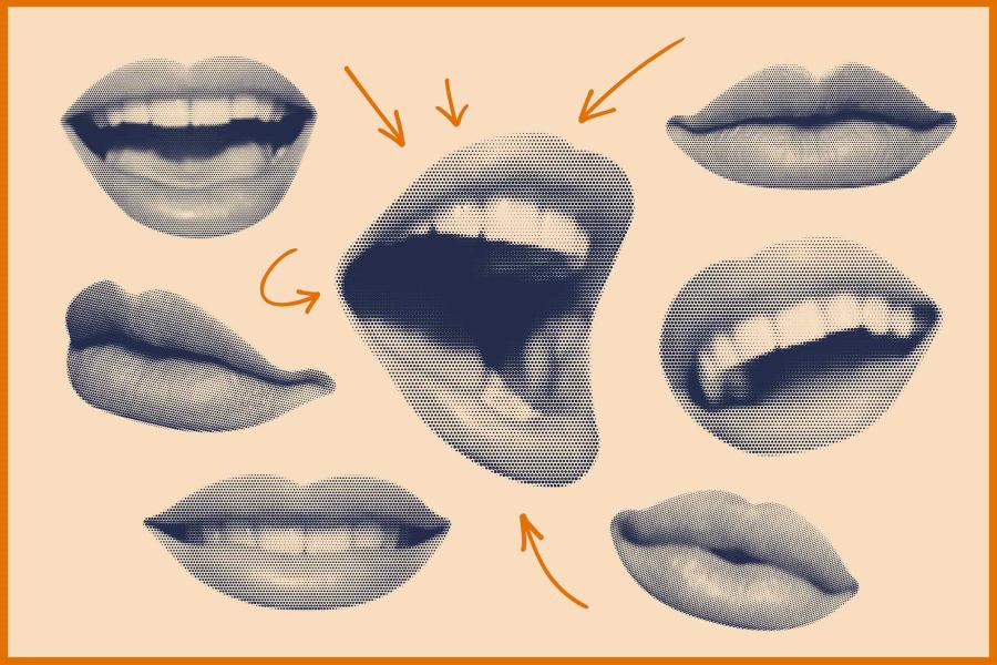 Illustration of a lot of blue and orange mouths