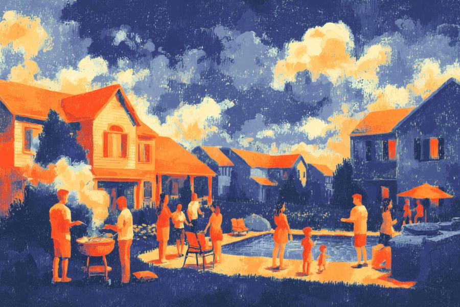 illustration of families having a gathering in their backyard during summer
