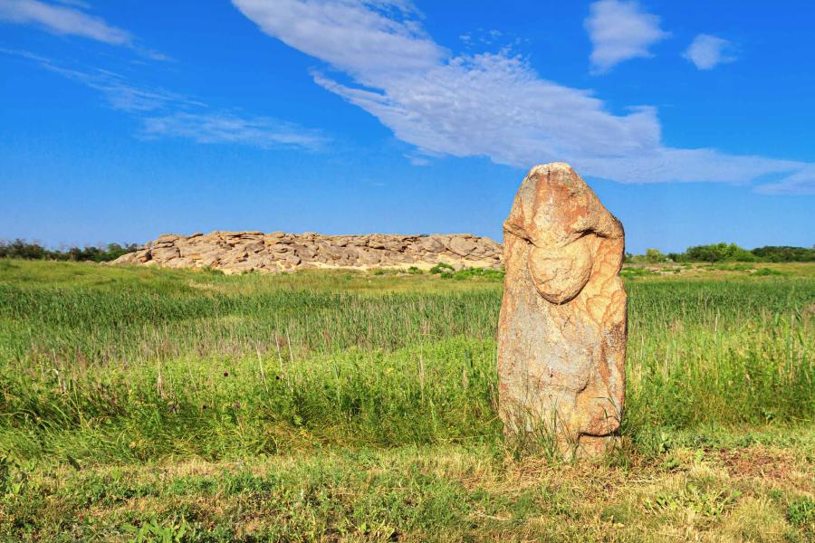 Ancient burial ground marked by a tall stone