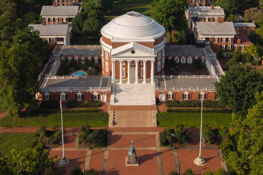 Aerial of the front of the Rotunda in late summer