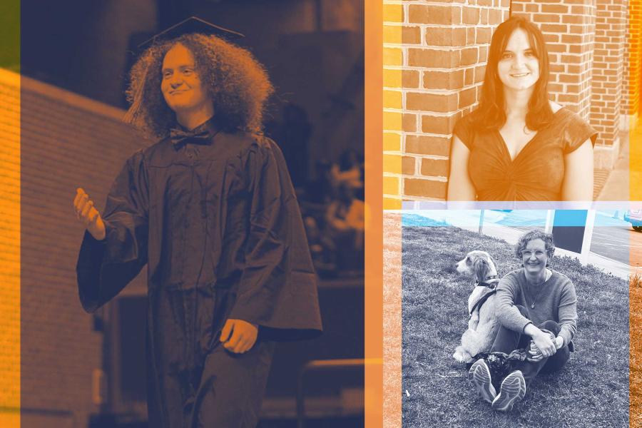 A collage of portraits featuring Nicholas Brown, Carly Dirghangi and Olivia Burke.