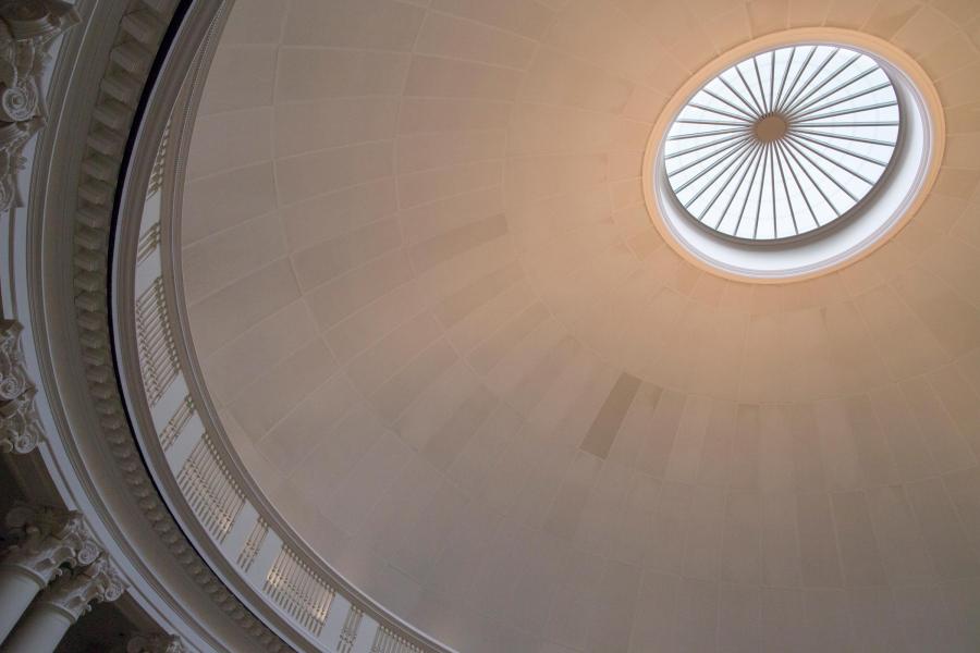 Looking up at the oculus inside the Rotunda Dome Room