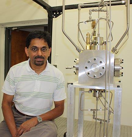 Harsha Chelliah, professor of mechanical and aerospace engineering, is researching how to remove soot particles emitted by gas-turbine jet engines. (Click for high-resolution version)