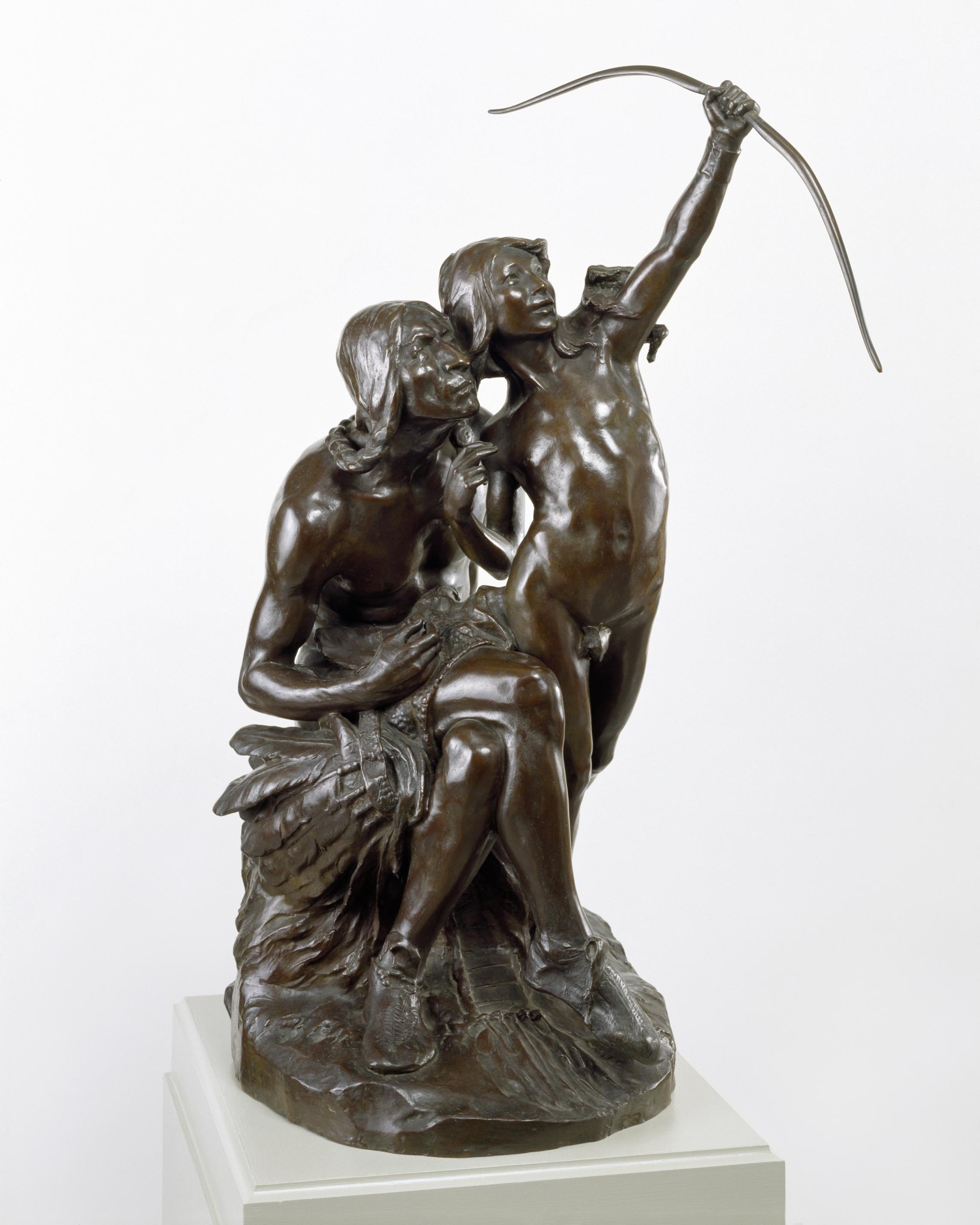 Hermon Atkins MacNeil, American, 1866–1947, The Sun Vow, modeled 1898-1899, cast c. 1925, Bronze, 33 x 21 x 23 in, 83.8 x 53.3 x 58.4 cm, Courtesy of Chrysler Museum of Art, Norfolk, Va., Gift of The Norfolk Society of the Arts, 32.6.1