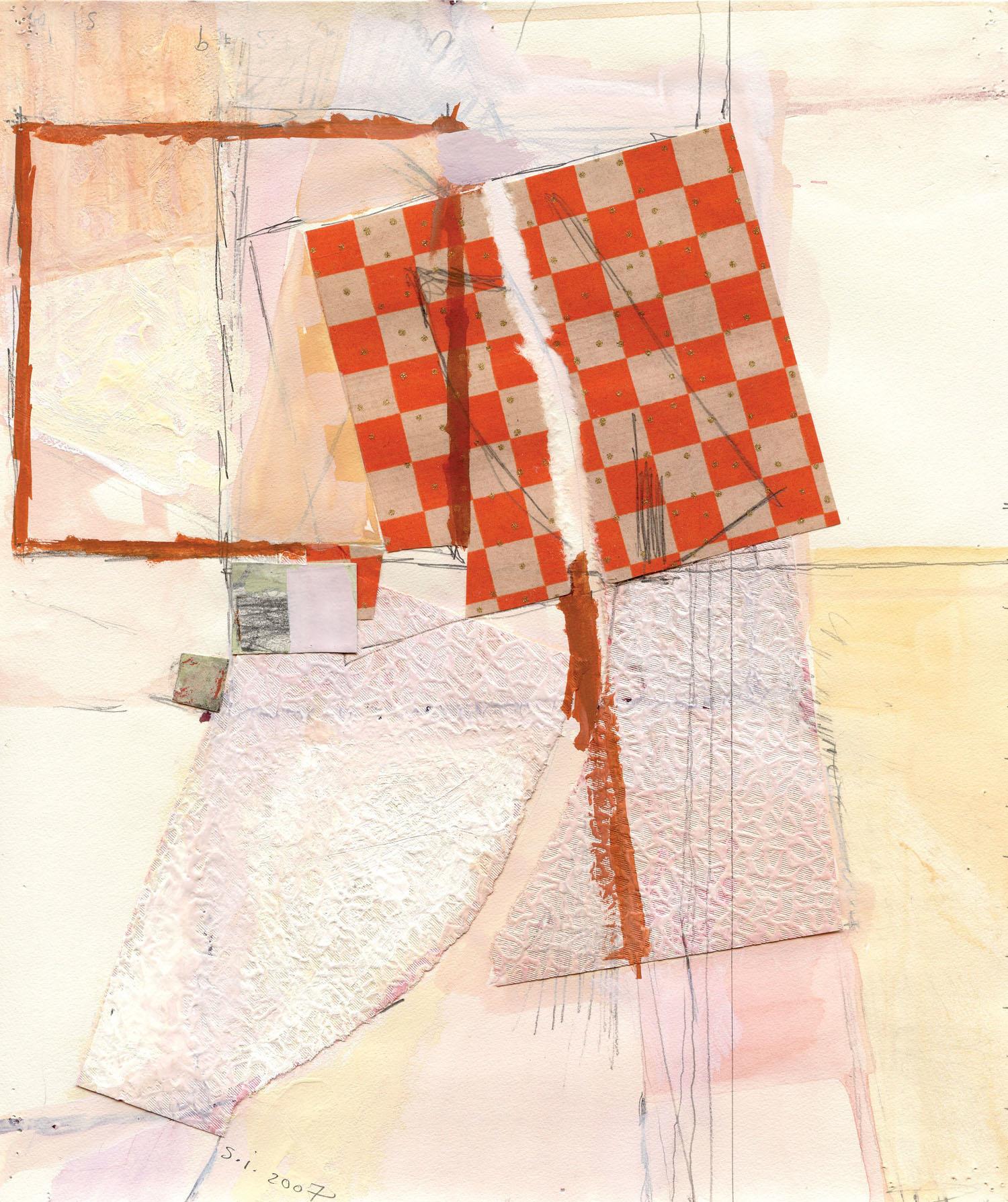 Sanda Iliescu, Romanian, b. 1959, Shoran's Scraps, 2007, Jack's box, no. 3, Paper fragments from recycling bin, cotton thread, graphite, watercolor, gouache and colored pencils on paper, 91/2 x 8 inches