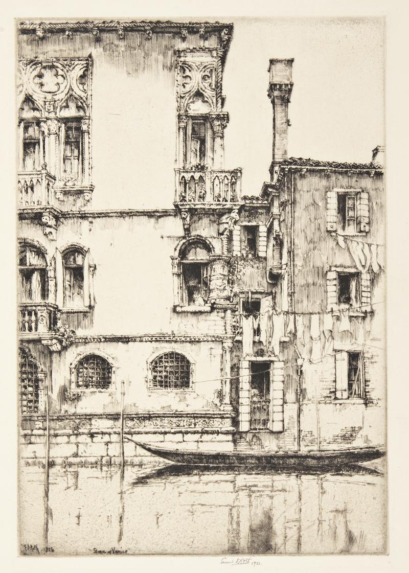 Ernest David Roth, American, 1879-1964. The Stones of Venice, 1925/6. Etching, printed on buff paper. Collection of Mr. and Mrs. Robert Martin ©Estate of Ernest David Roth
