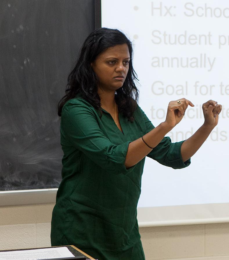 Shilpa Hanumantha, a full-time lecturer in courses in intermediate sign language and psychology and deaf people
