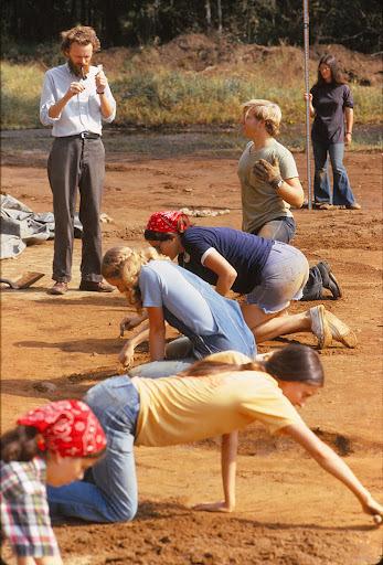 Left: Dr. Norman Barka, Department of Anthropology, the College of William and Mary, Field Director, 1971-1979, with his students at Flowerdew Hundred.