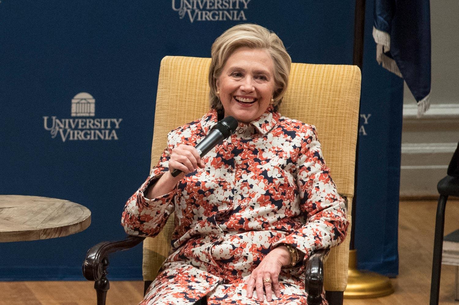 Hillary Clinton delivered prepared remarks before sitting for a conversation with Virginia first lady Dorothy McAuliffe. (Photos by Dan Addison, University Communications)
