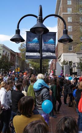 Families gather for events on the Downtown Mall in Charlottesville during last year’s Virginia Film Festival.