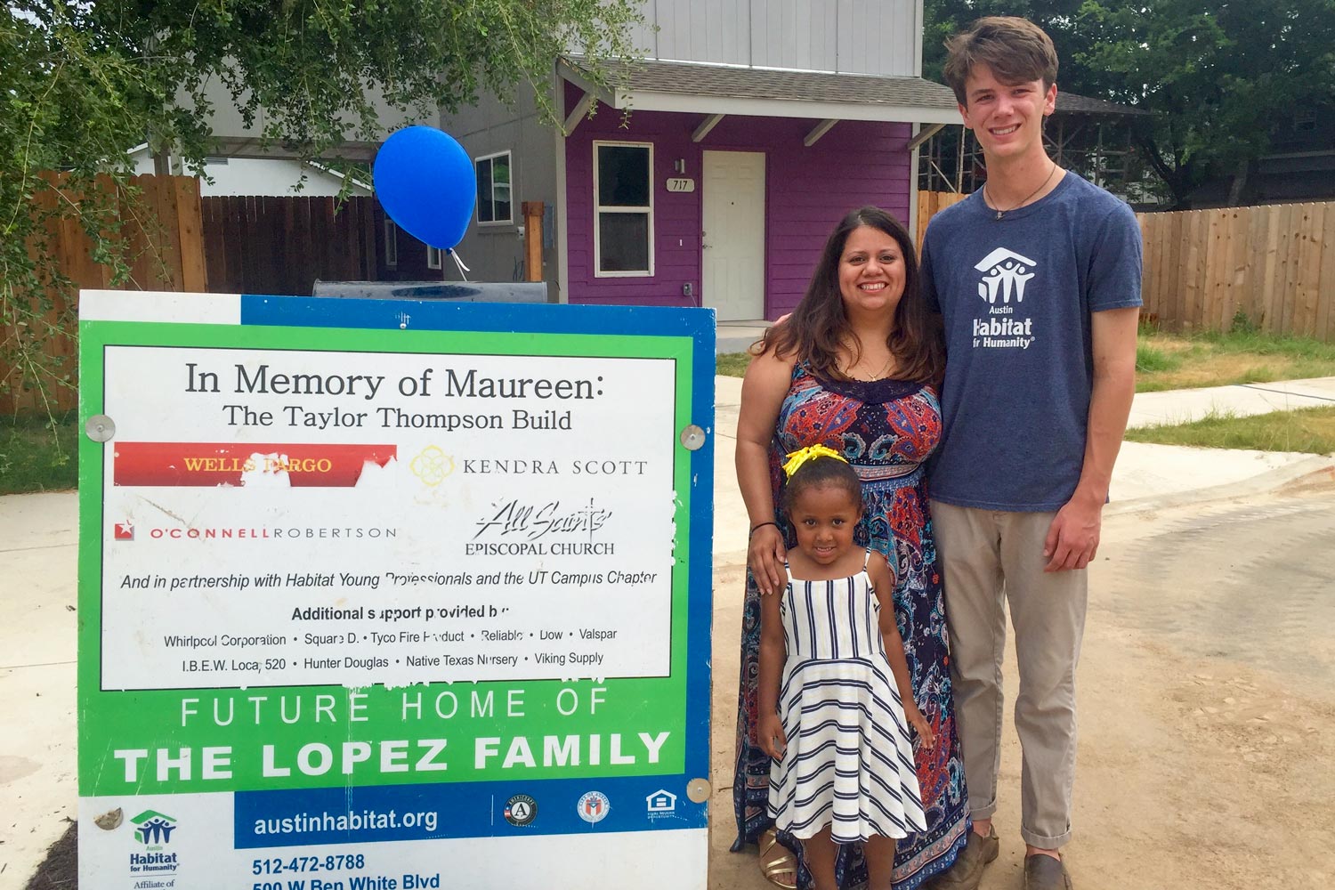 Thompson with Annette Lopez and her daughter, who now live in the home in Austin he sponsored and built in honor of his mom. 