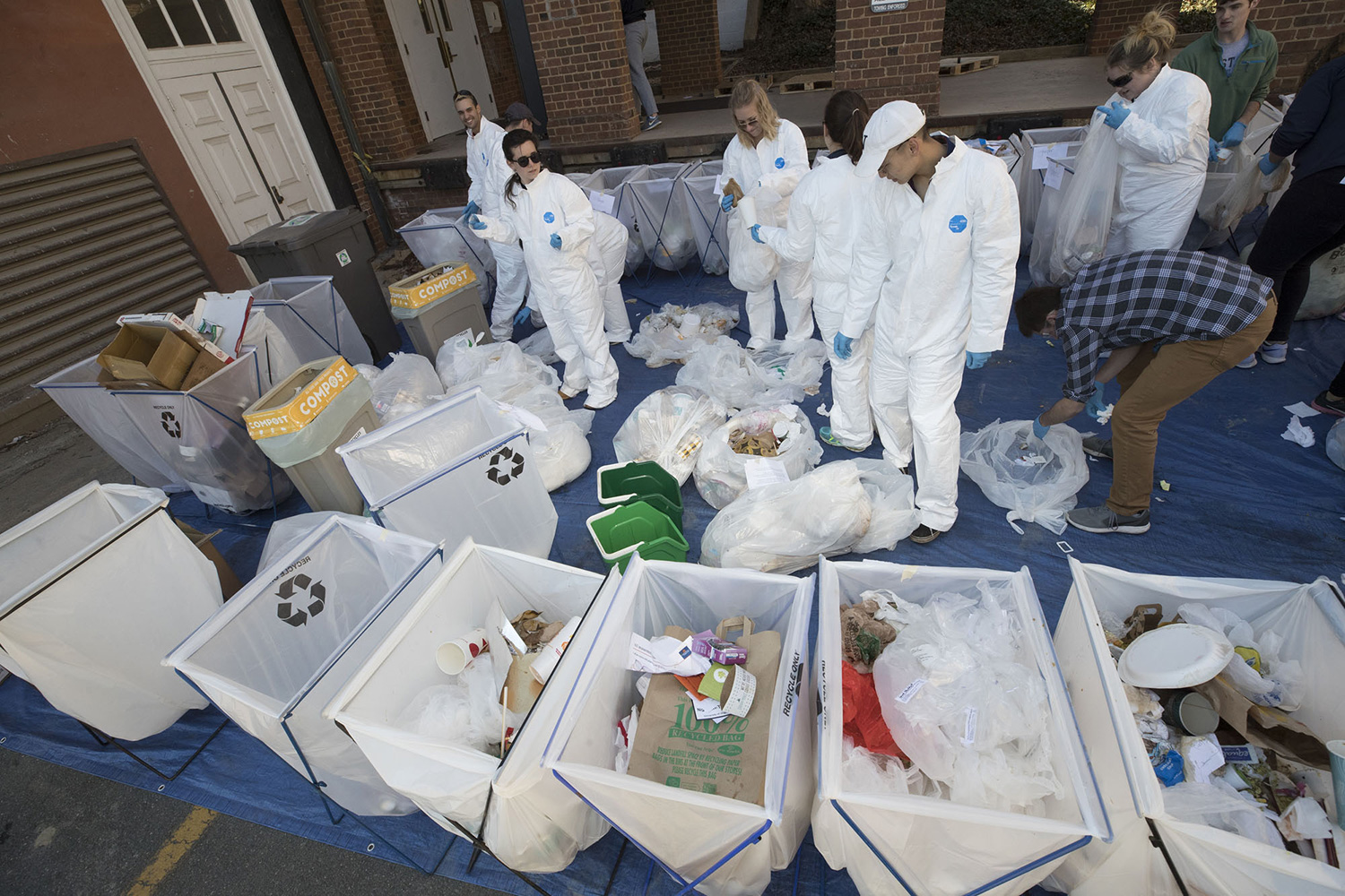 students doing an inventory of trash