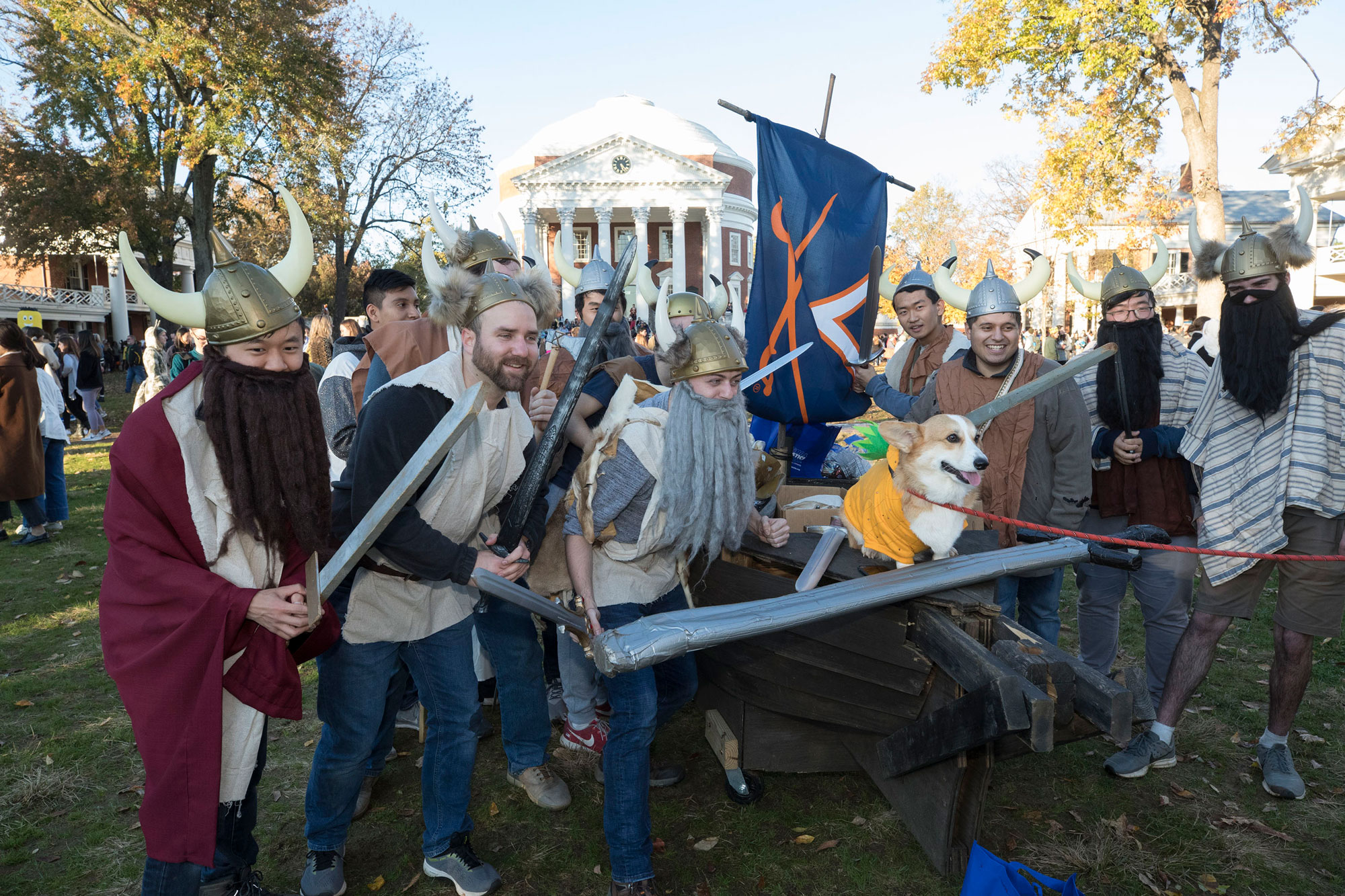 Students dressed up as vikings on the Lawn