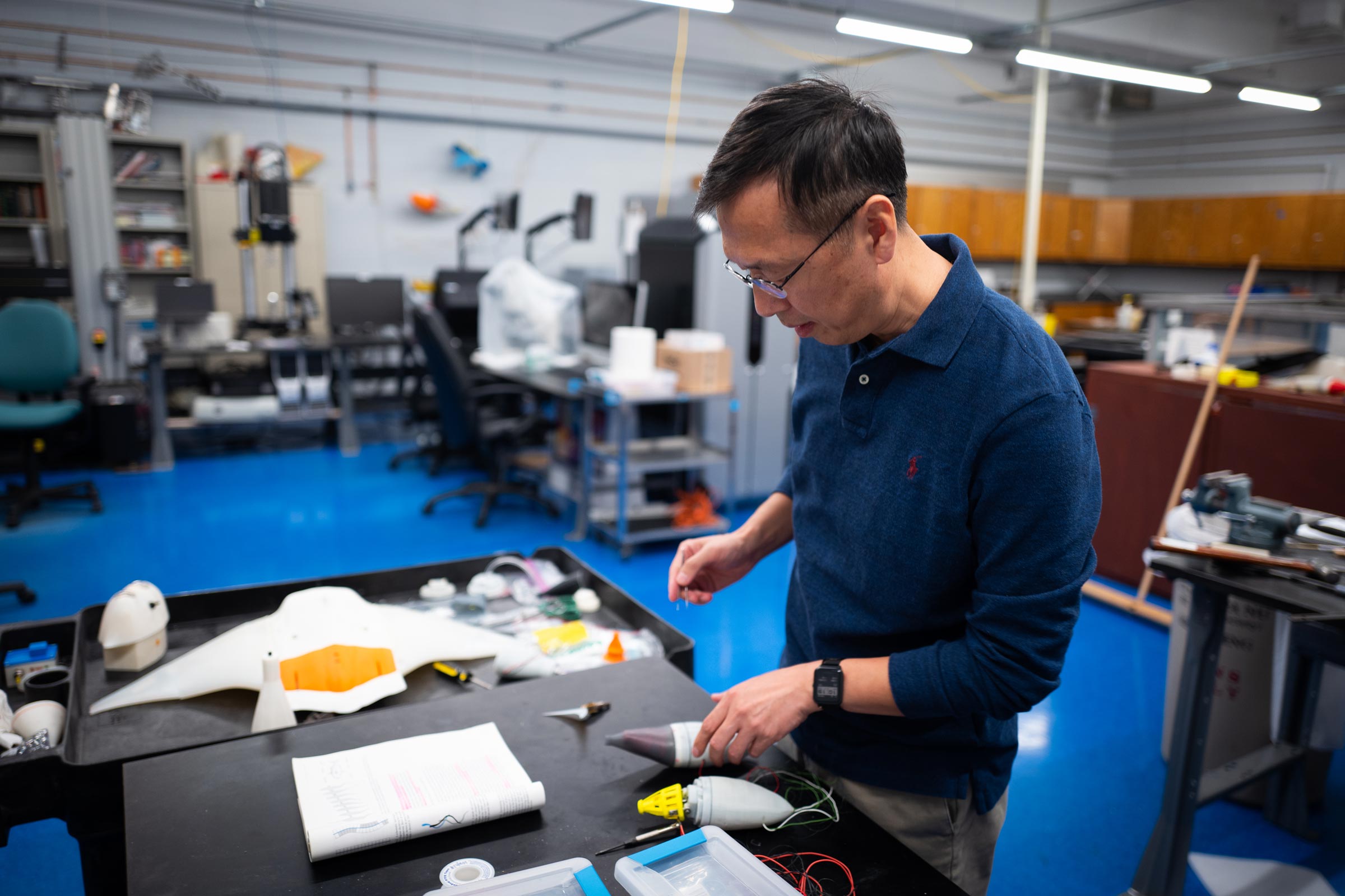 Jianzhong “Joe” Zhu working on a Tunabot electric fish