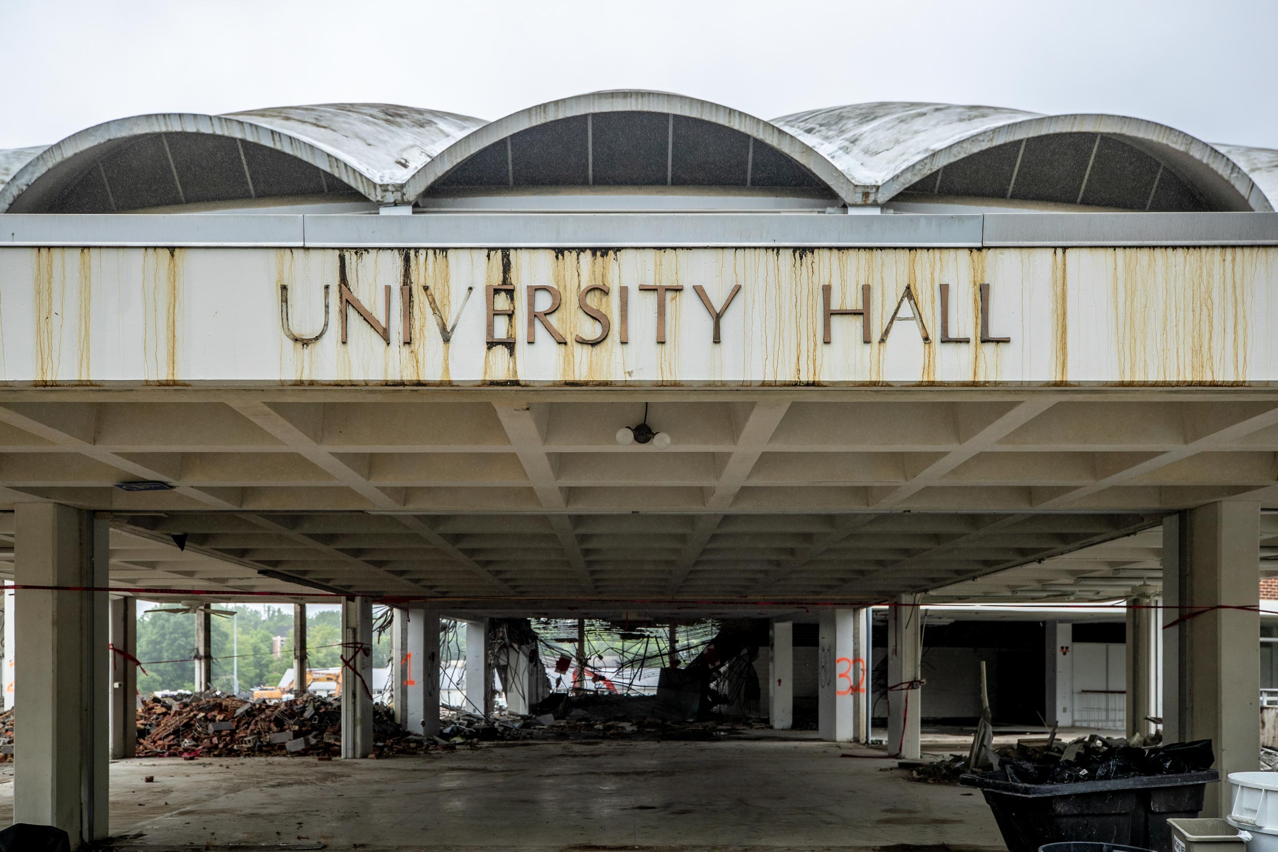 View of University Hall Entrance with the whole building gutted and emptied