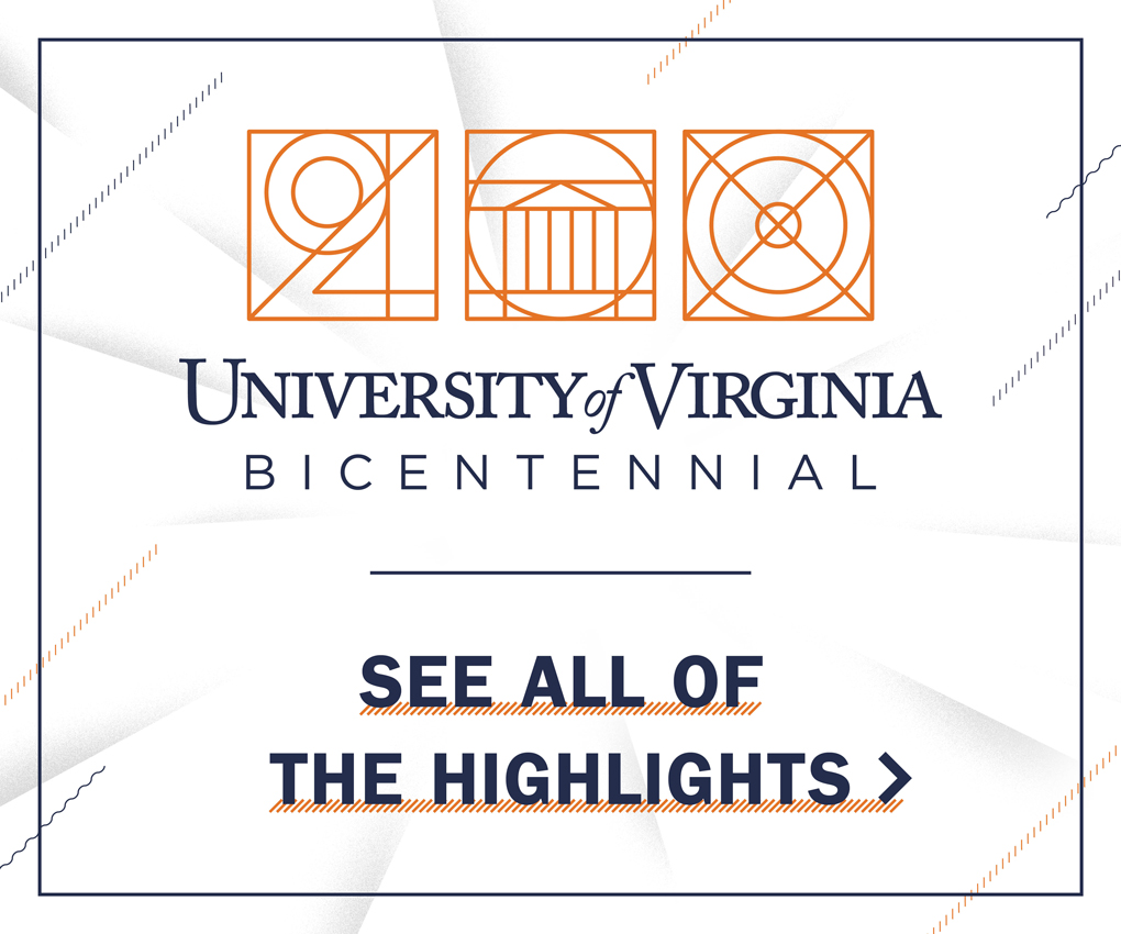 Text reads: 200 University of Virginia Bicentennial see all of the highlights