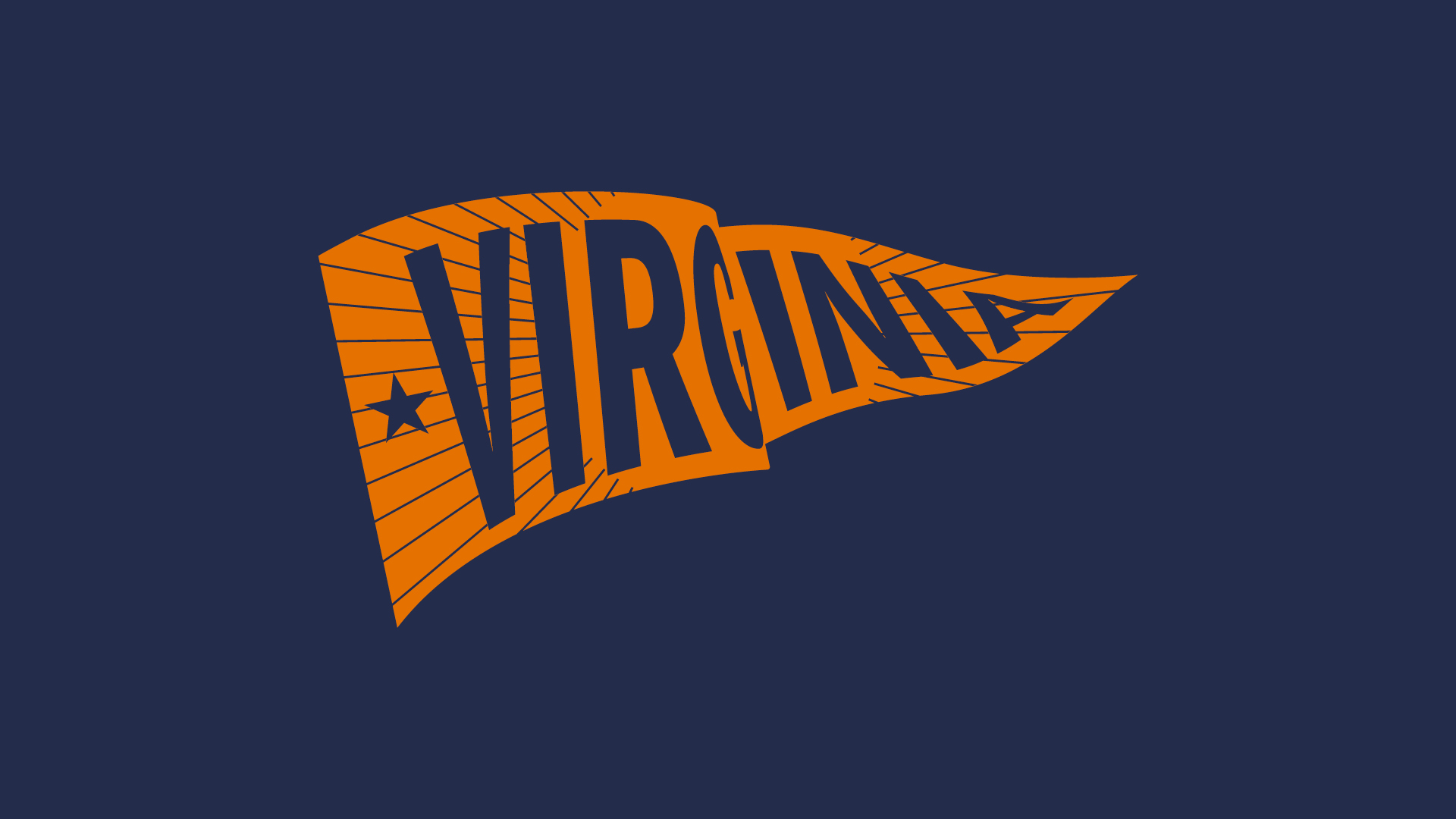 Dark blue background with a illustrated pennant flag with the word Virginia on it