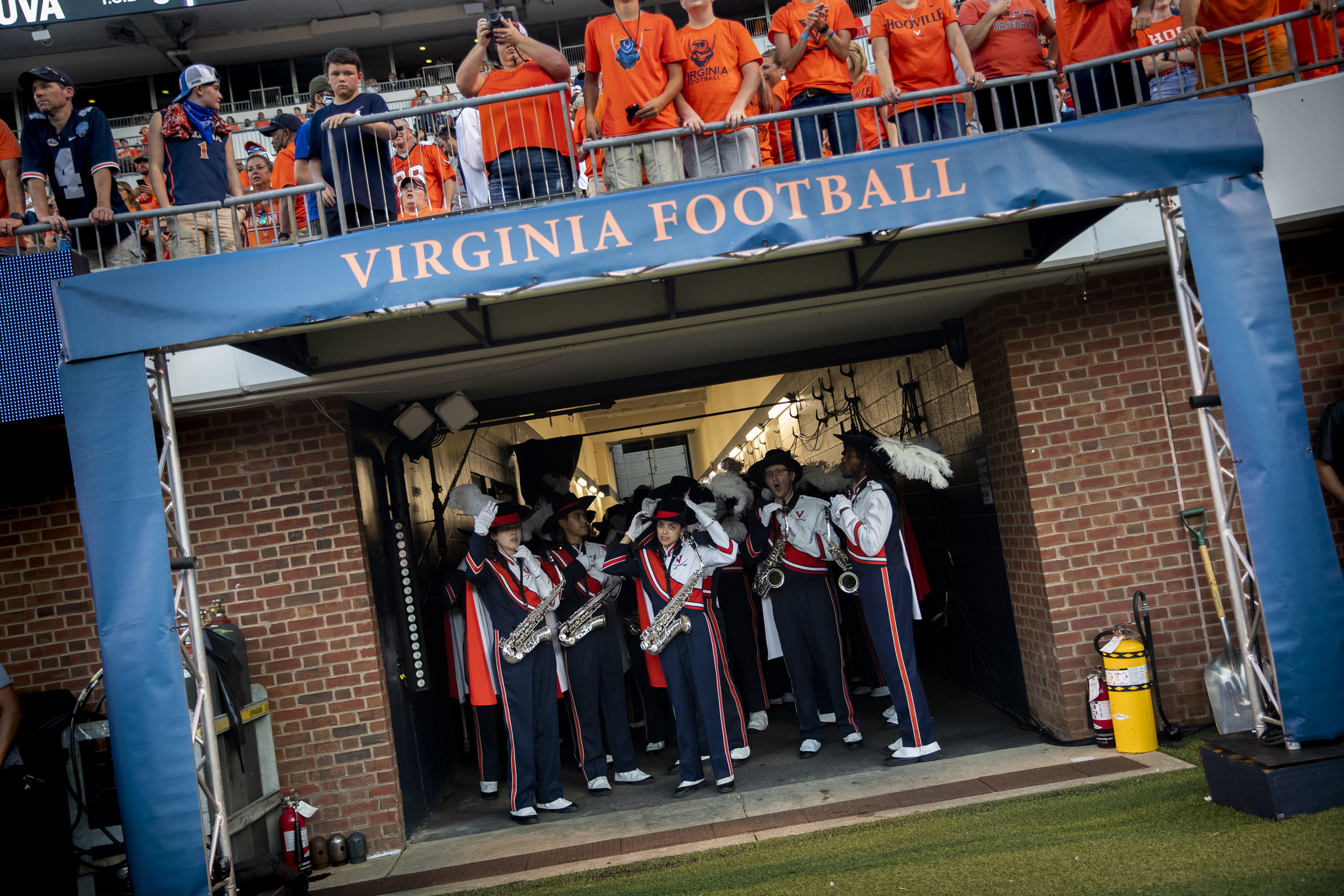UVA marching band preparing to enter the field